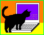 gif de um gato preto pressionando uma tecla num notebook e a tela mostrando 'SIGN!'